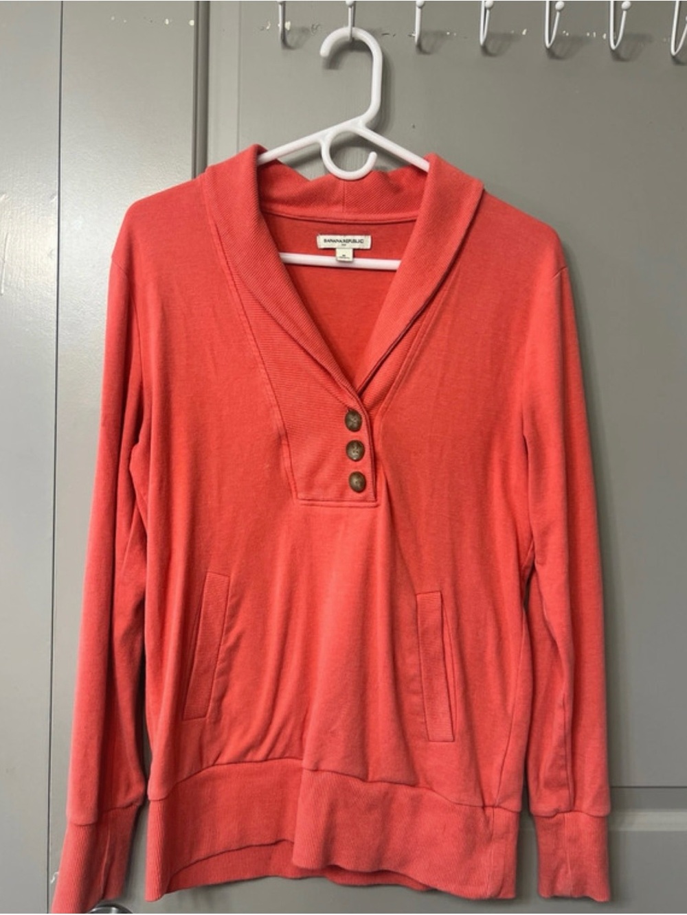 Banana Republic Coral Shawl-Collar Pullover Sweatshirt